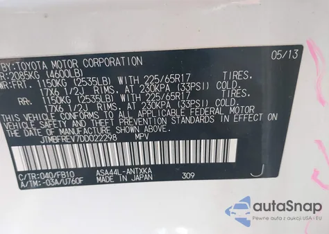 2013 Toyota Rav4 Le из США, поврежденный, VIN JTMBFREV7DD022298